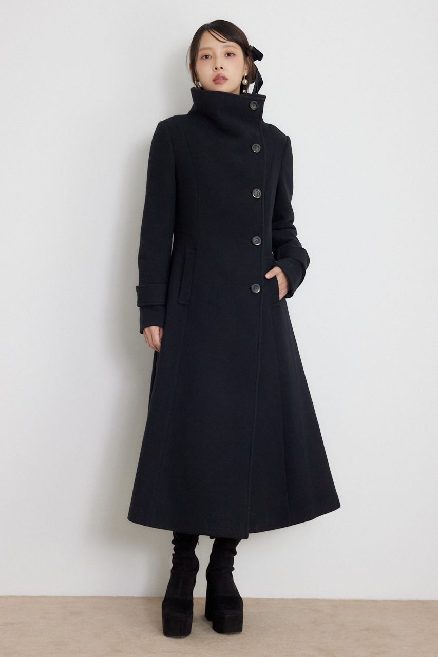 26オーバーネックシンデレララインコート BLK S