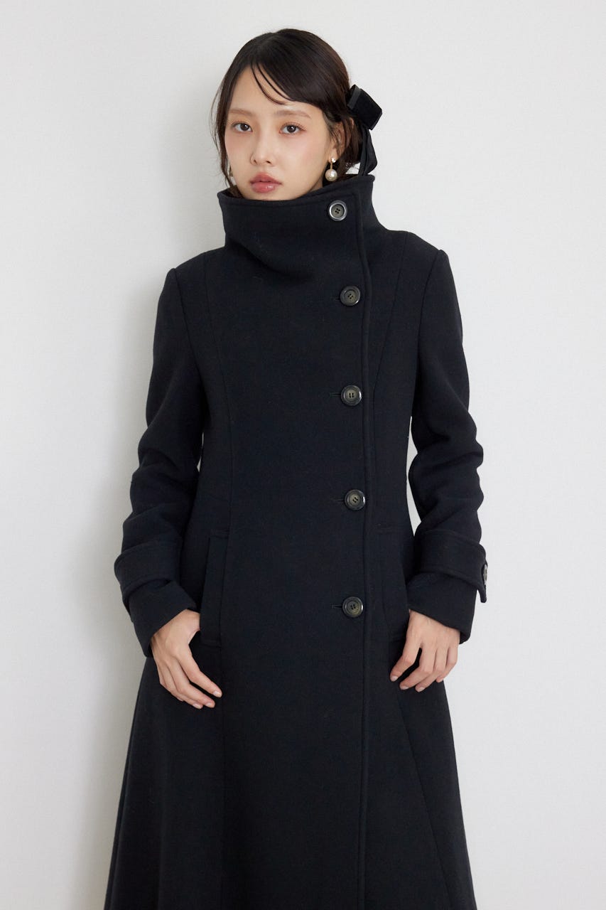 26オーバーネックシンデレララインコート BLK S