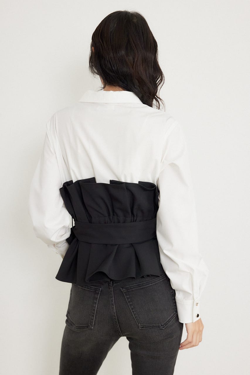 プリーツペプラムシャツトップス BLK FREE