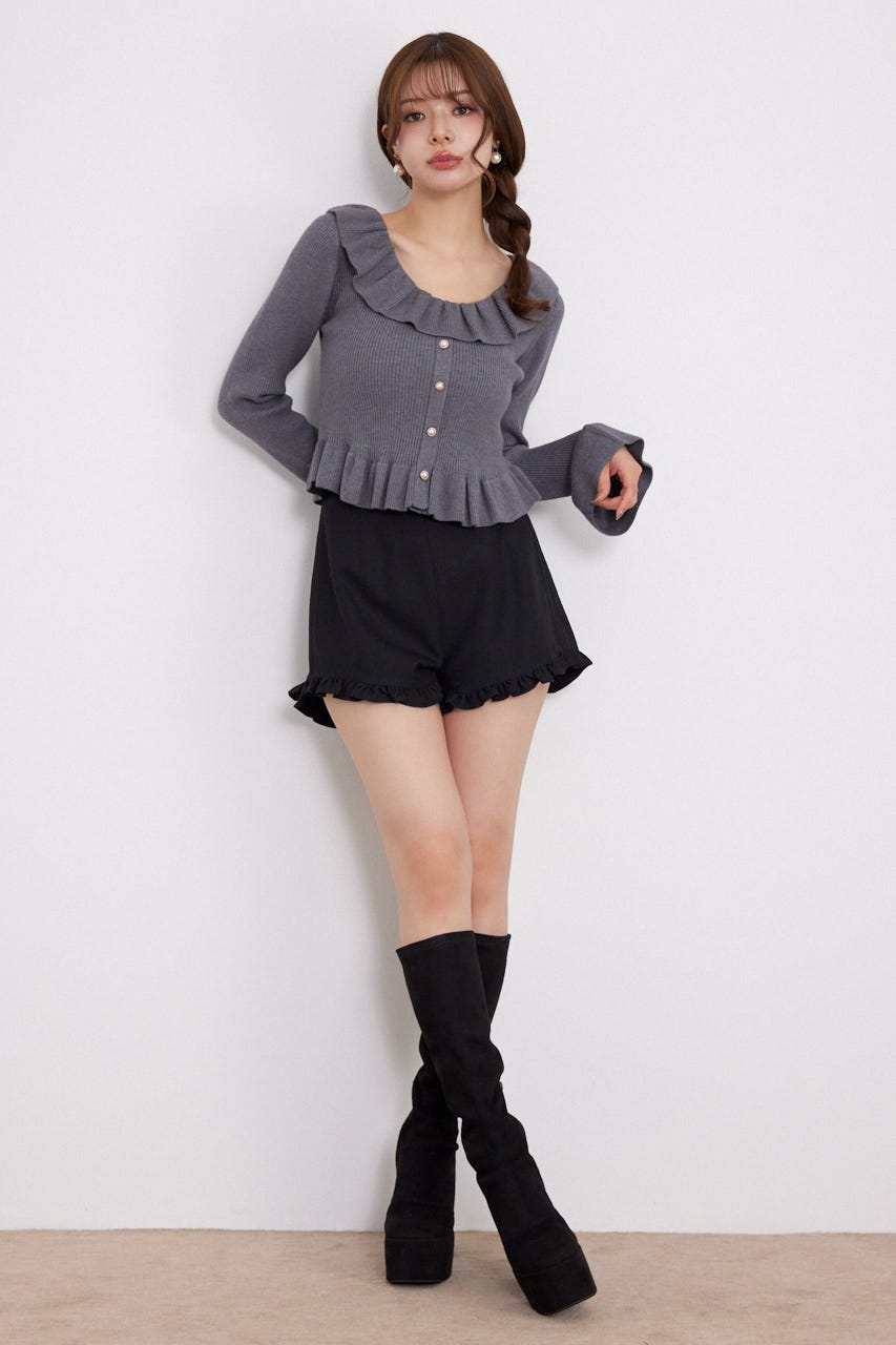 フリルカラーニットトップス GRY FREE