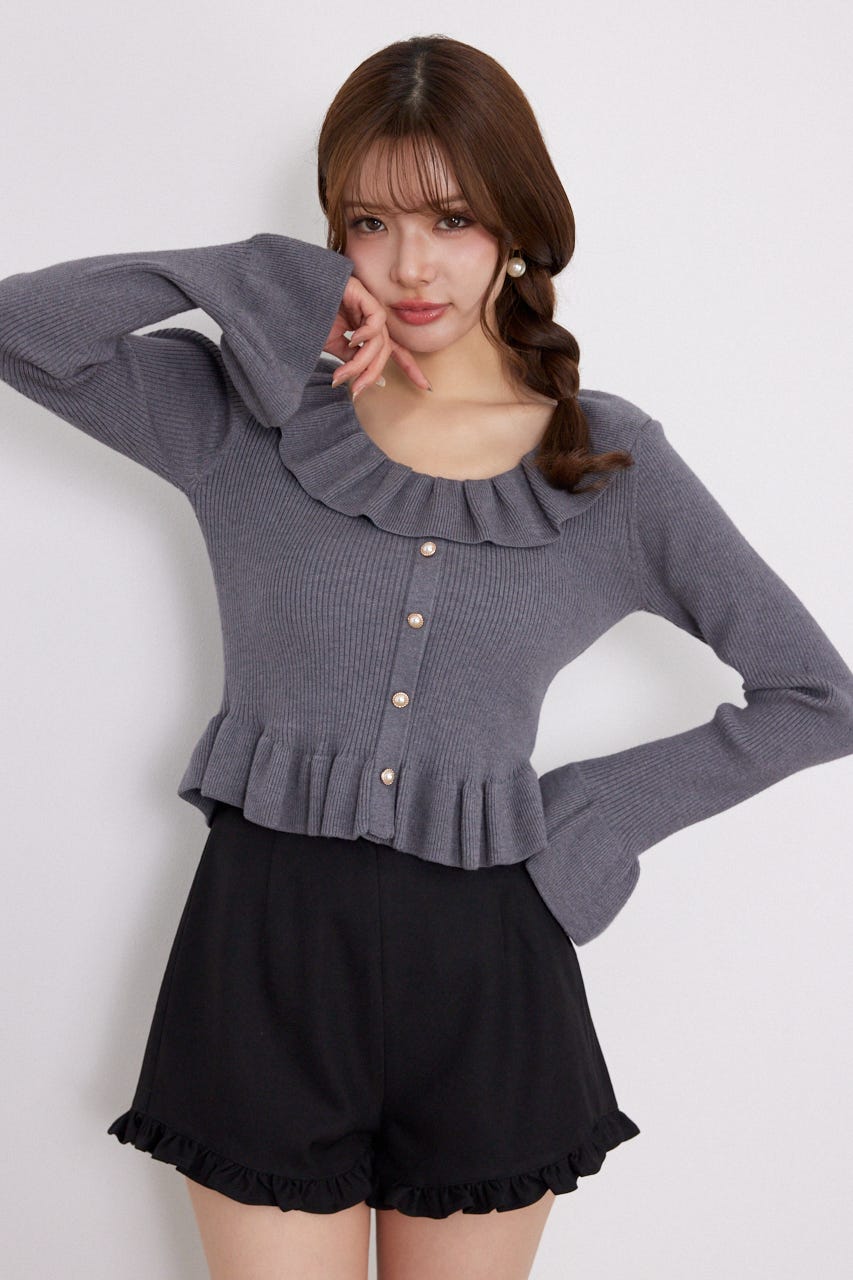 フリルカラーニットトップス GRY FREE