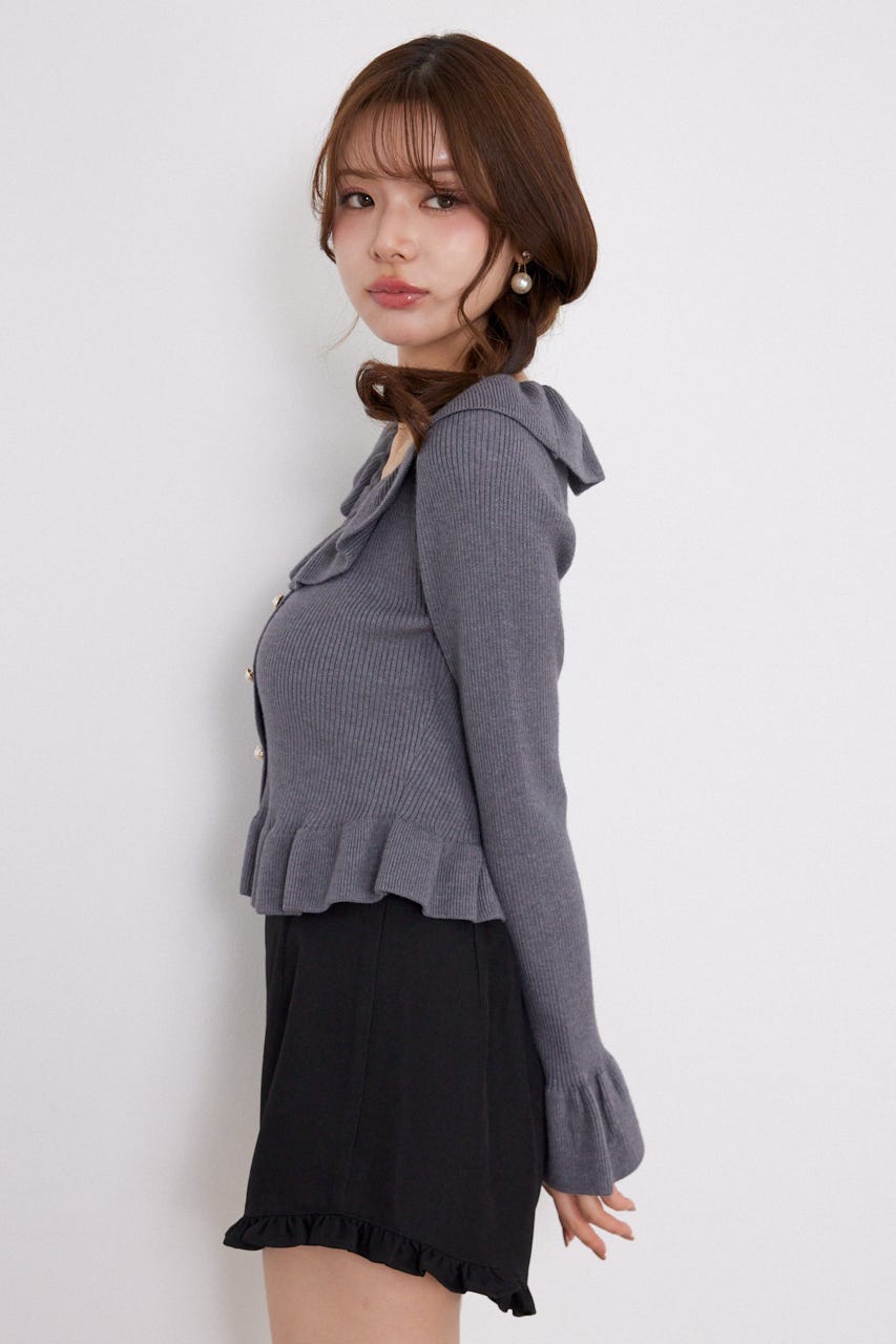 フリルカラーニットトップス GRY FREE