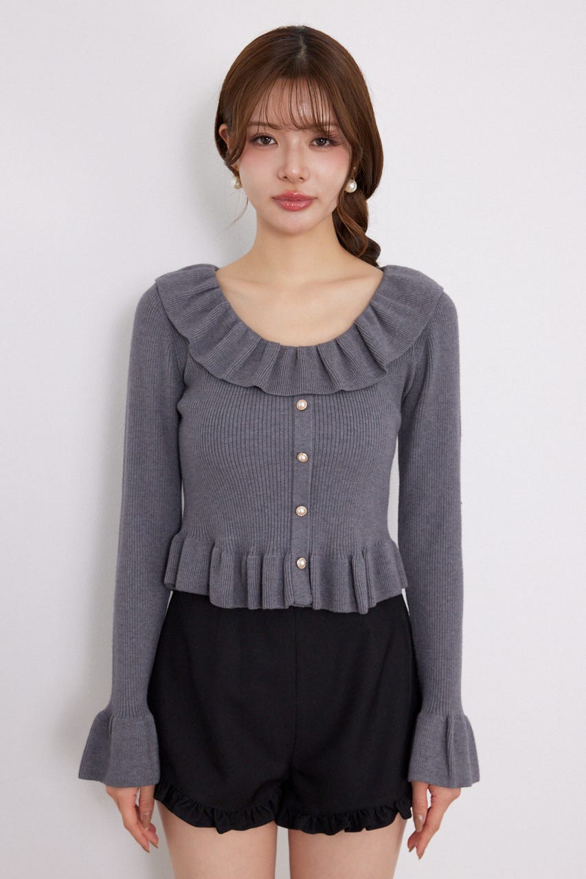 フリルカラーニットトップス GRY FREE