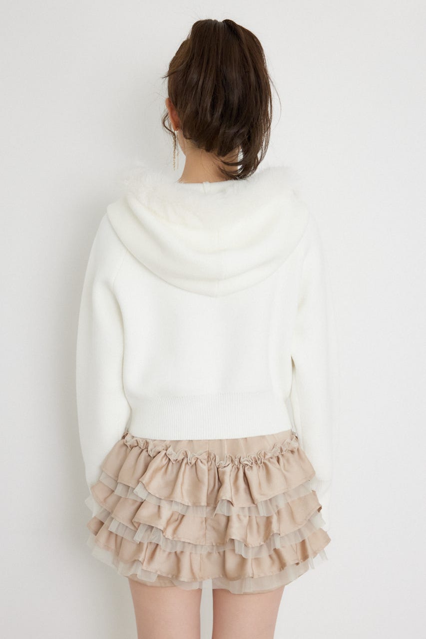 フェイクファーフーディニットトップス WHT FREE