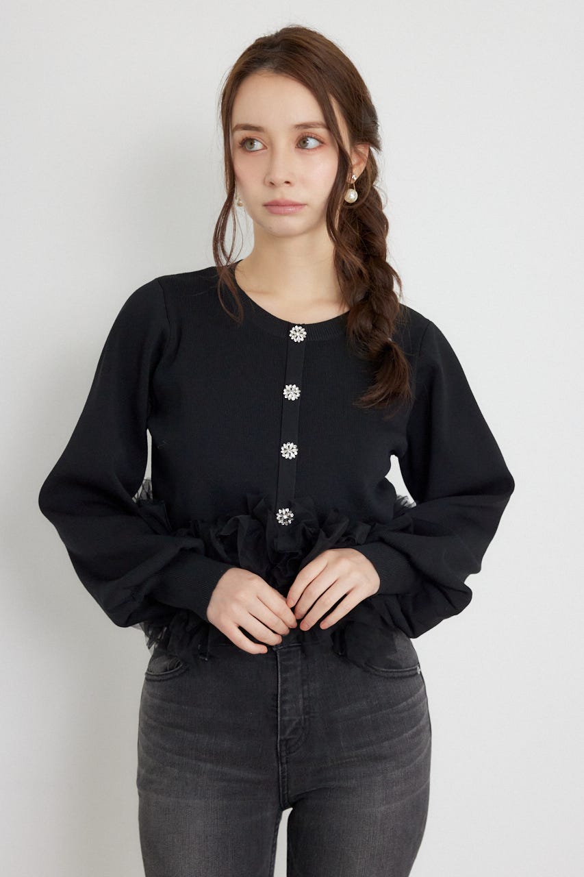 チュールコンビニットトップス BLK FREE