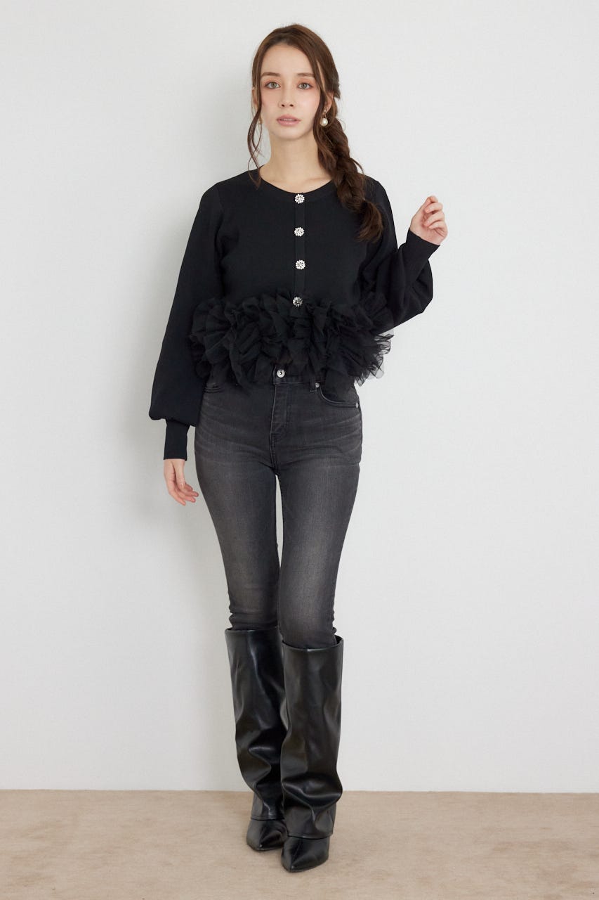 チュールコンビニットトップス BLK FREE