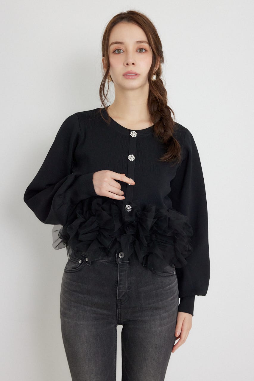 チュールコンビニットトップス BLK FREE