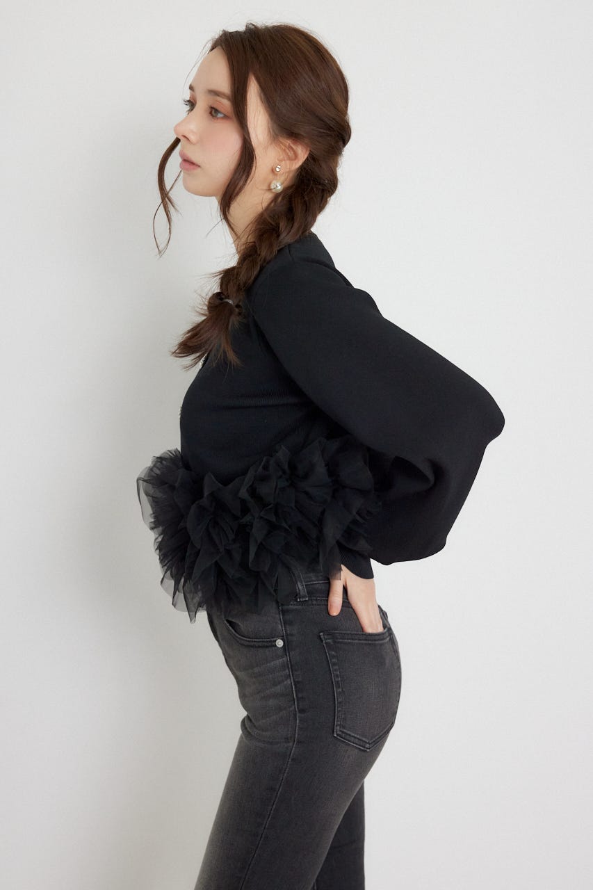 チュールコンビニットトップス BLK FREE