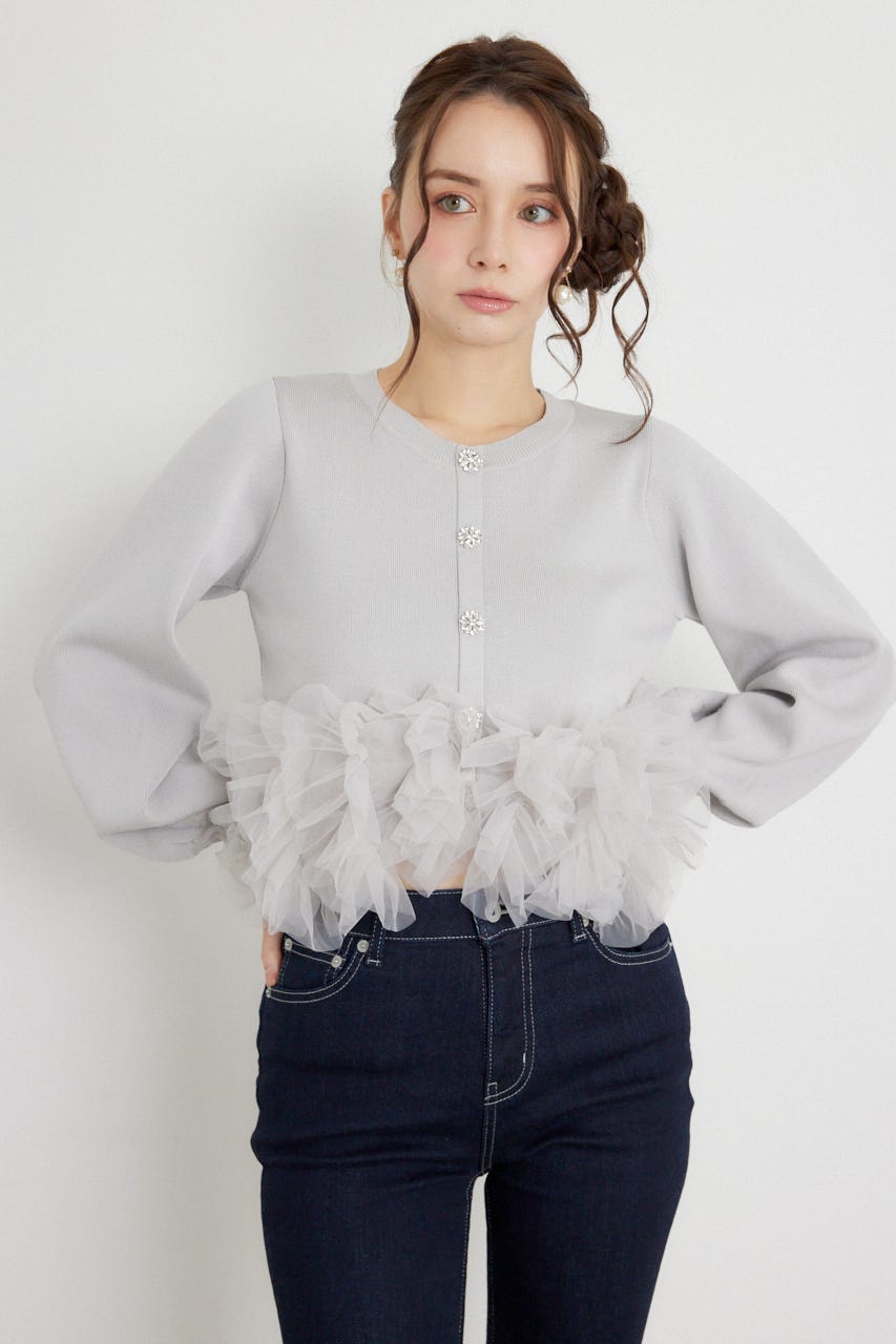 チュールコンビニットトップス GRY FREE