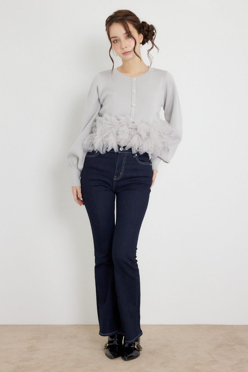 チュールコンビニットトップス GRY FREE