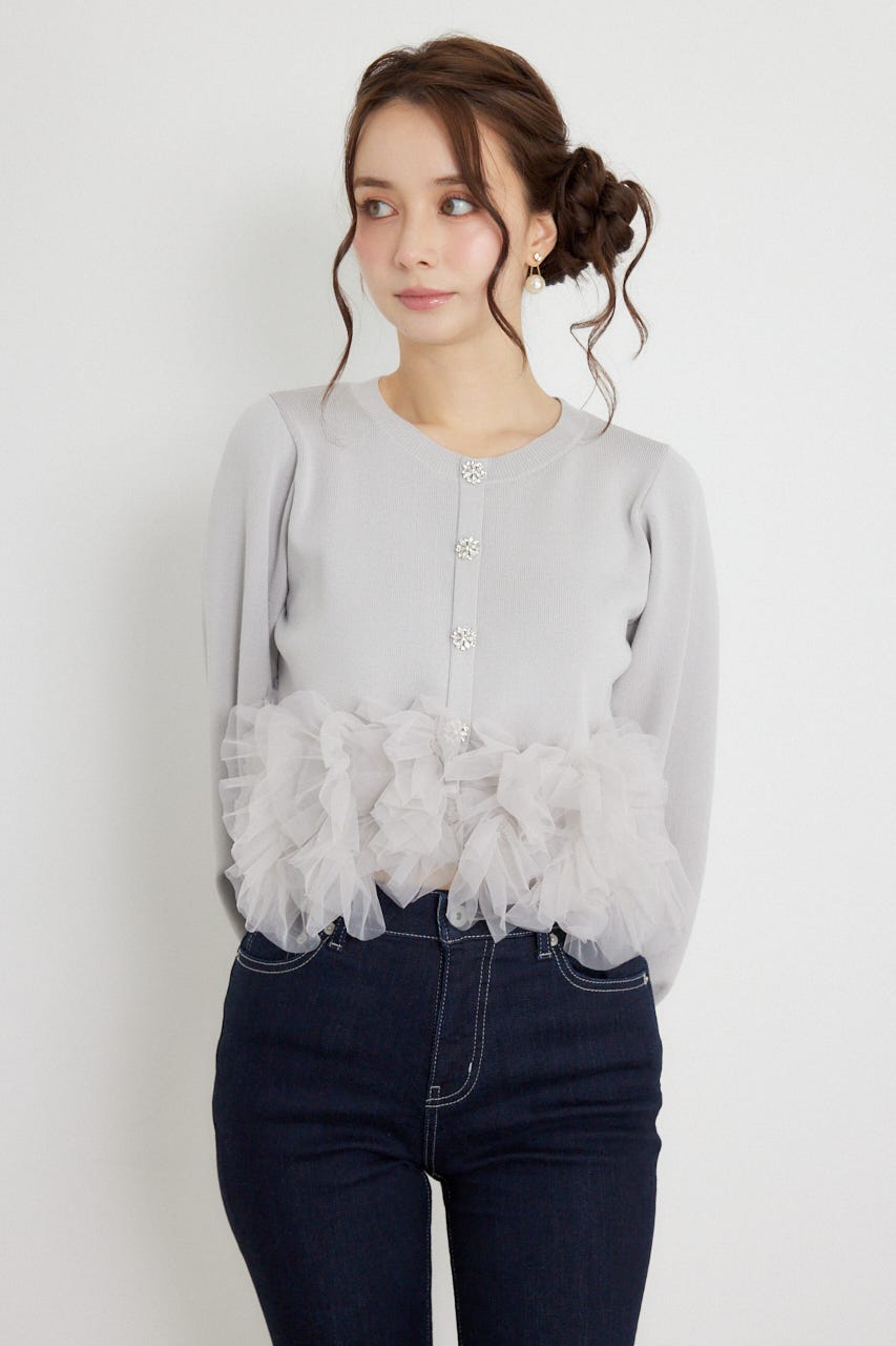 チュールコンビニットトップス GRY FREE