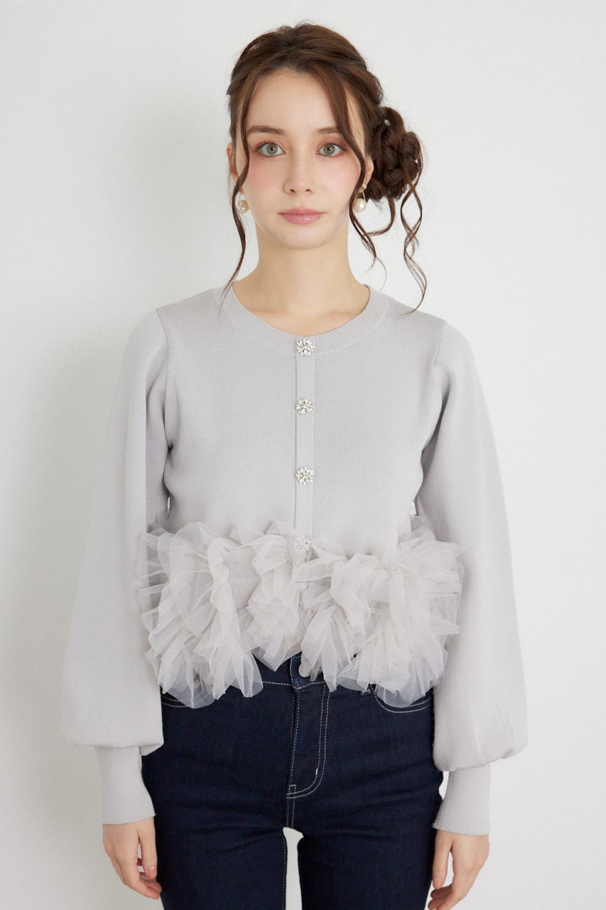チュールコンビニットトップス GRY FREE