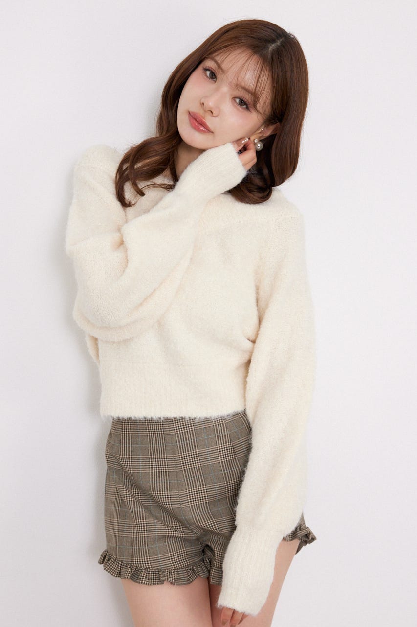 プチVネックオフショルニットトップス WHT FREE