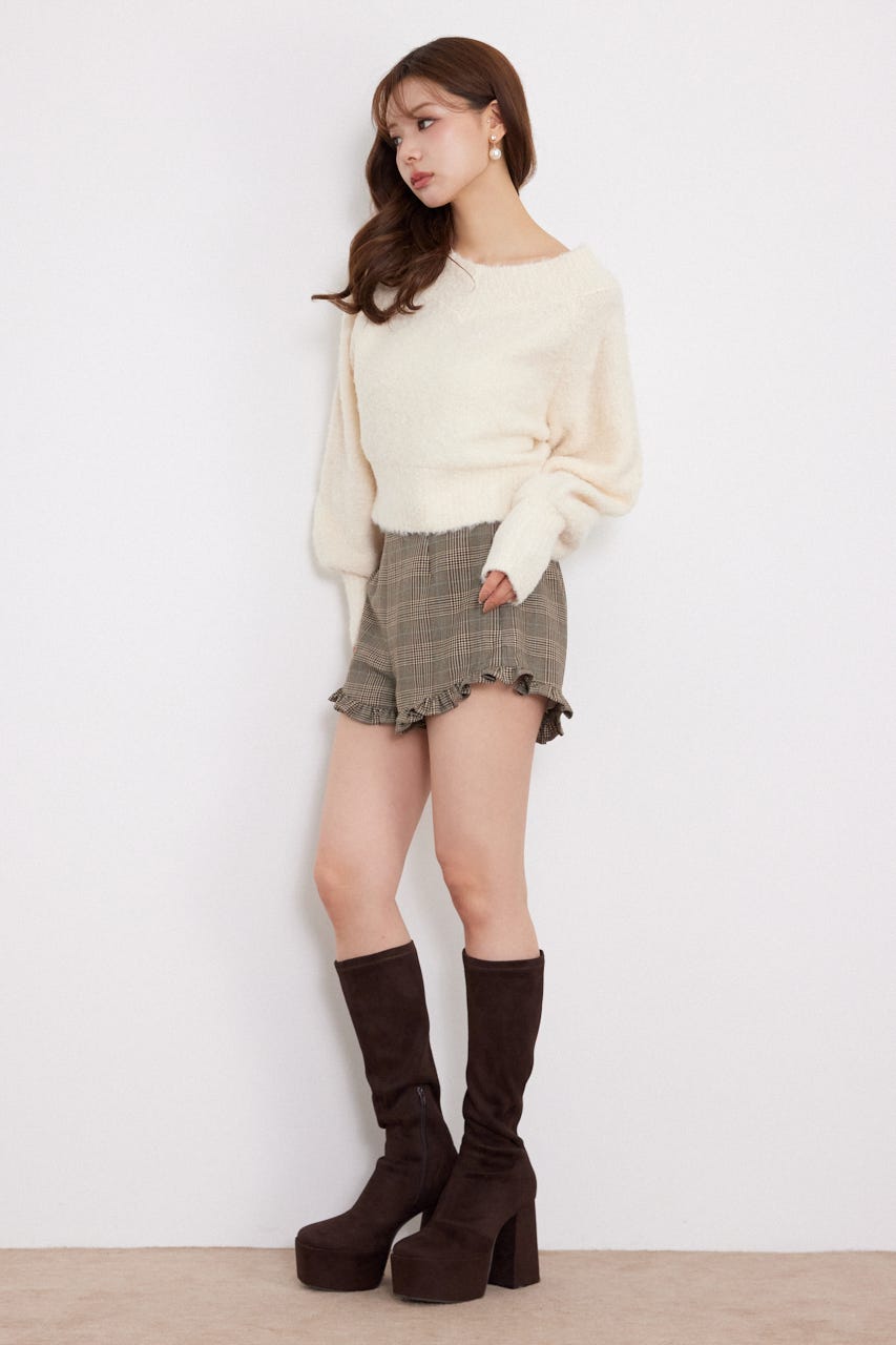 プチVネックオフショルニットトップス WHT FREE