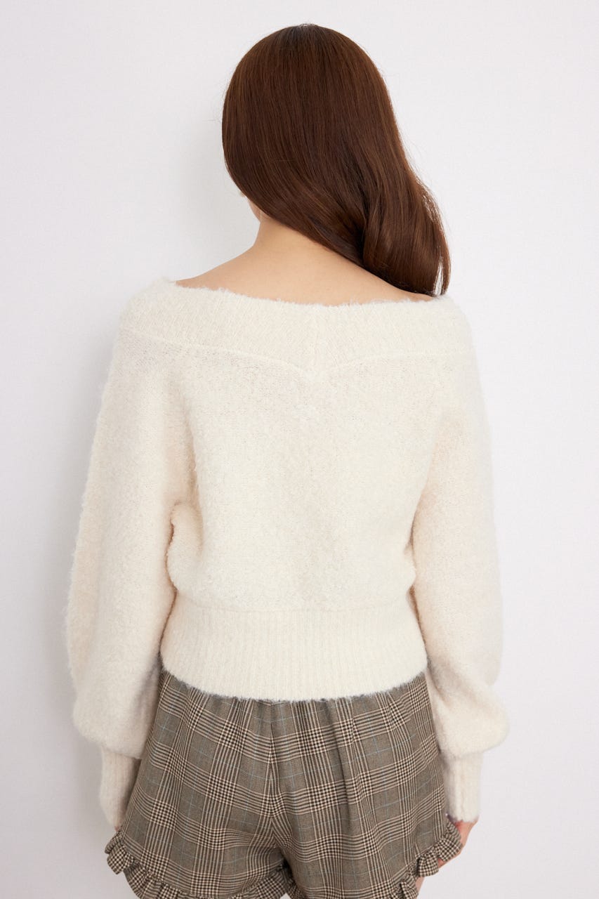 プチVネックオフショルニットトップス WHT FREE