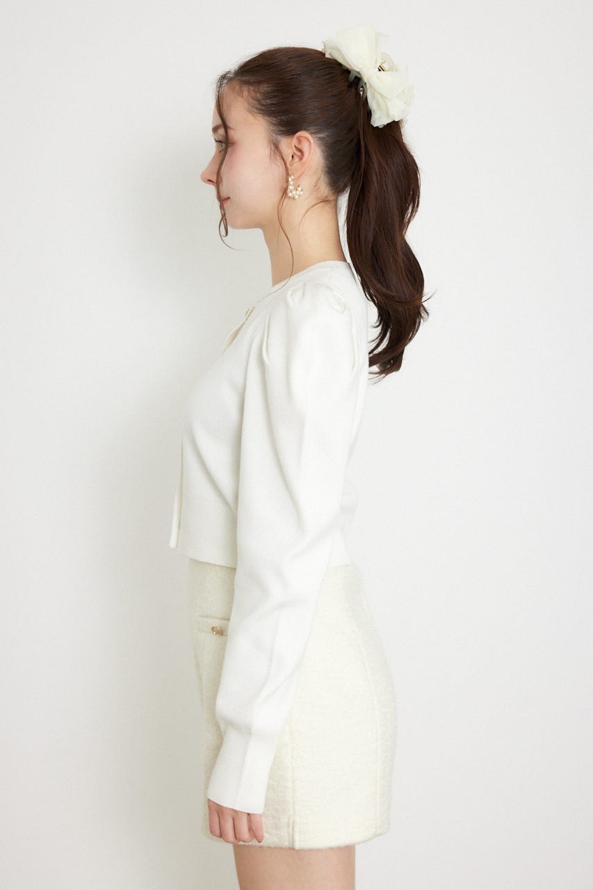 ビジューボタンパフショルダーニットカーディガントップス WHT FREE