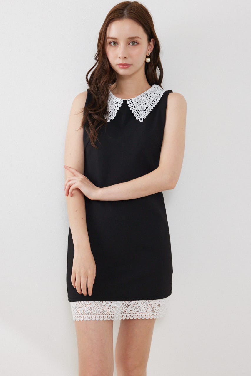 レースカラーポンチカットワンピース BLK M