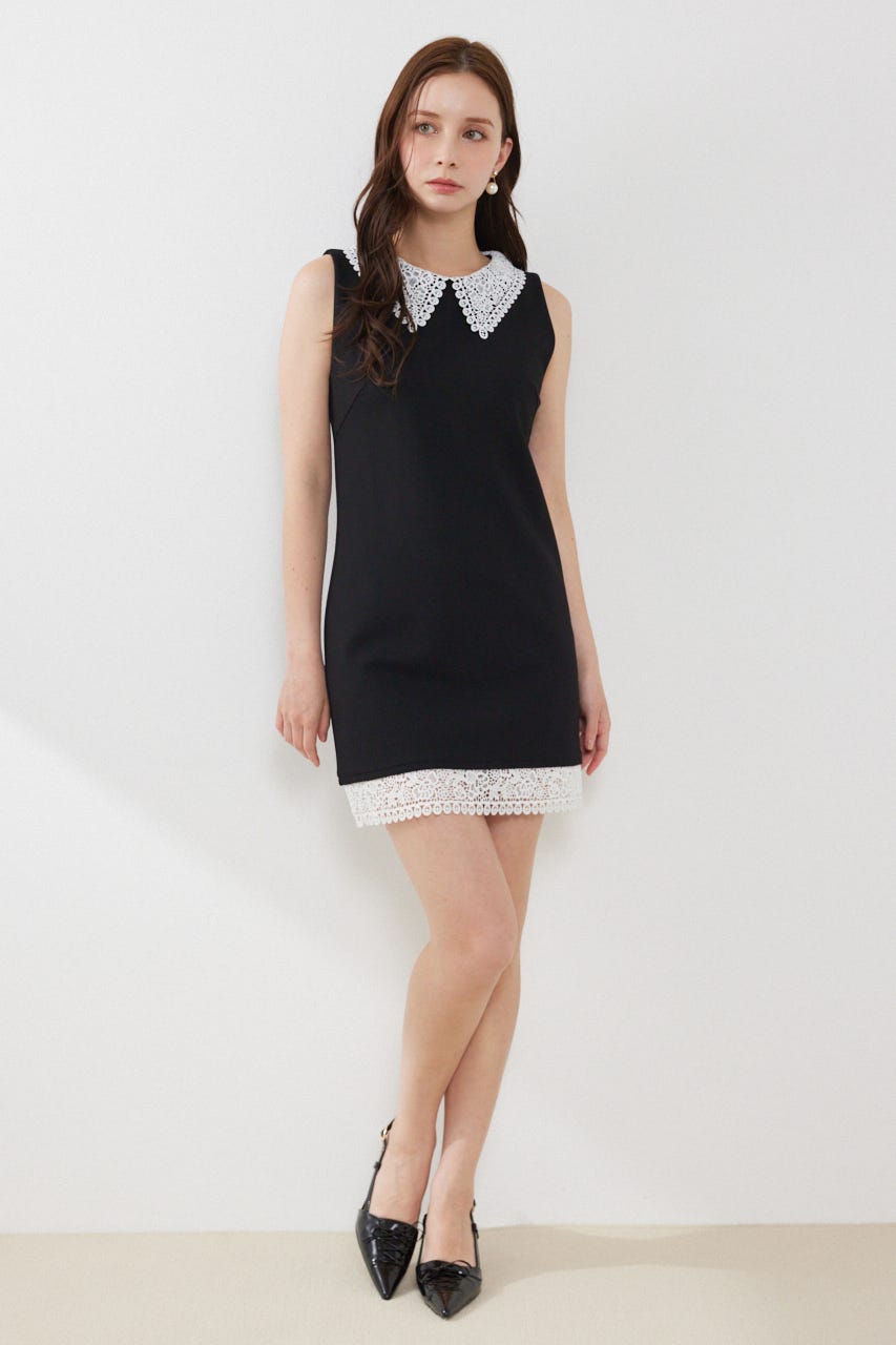 レースカラーポンチカットワンピース BLK M