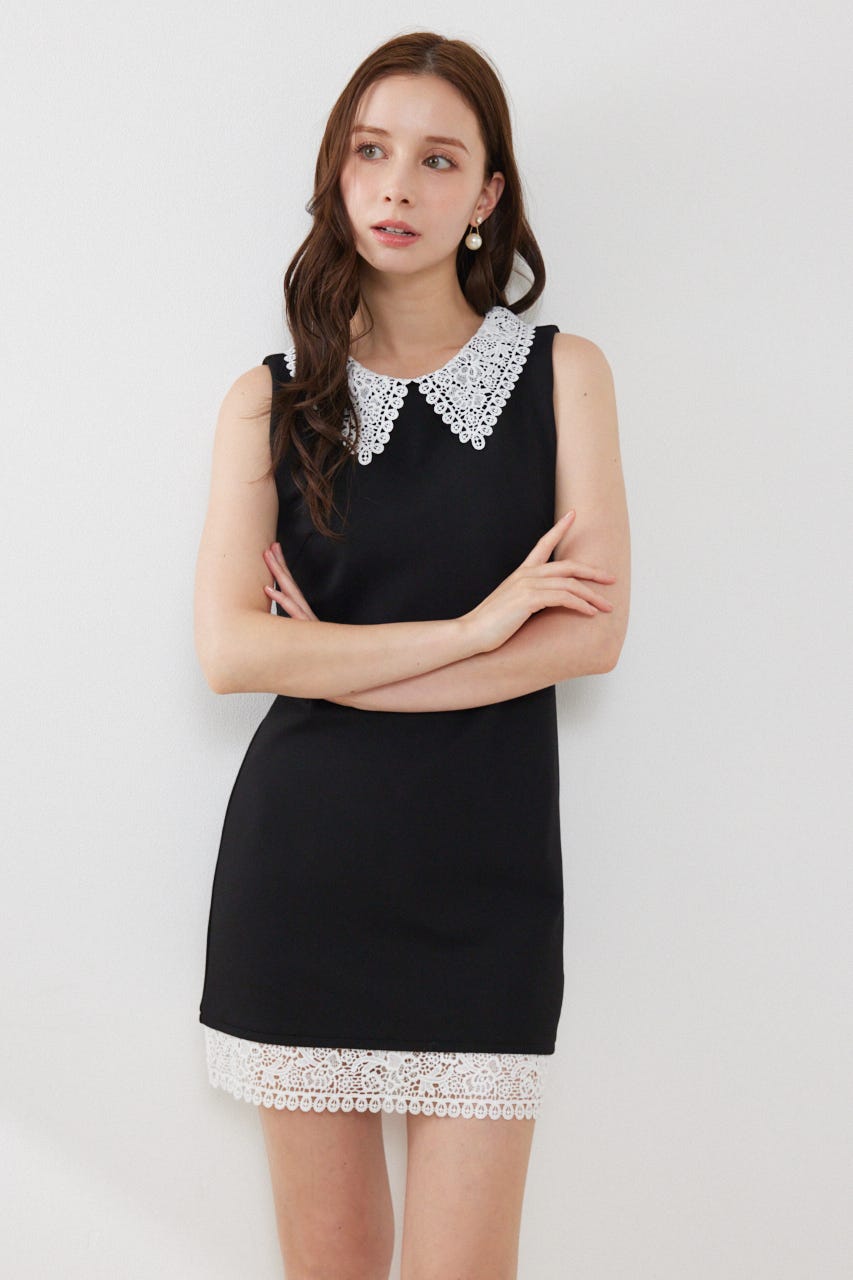 レースカラーポンチカットワンピース BLK M