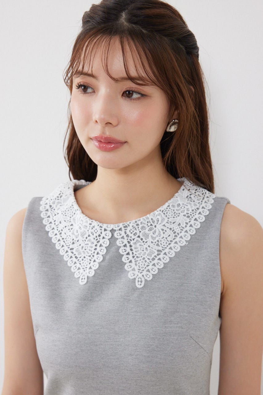 レースカラーポンチカットワンピース GRY S