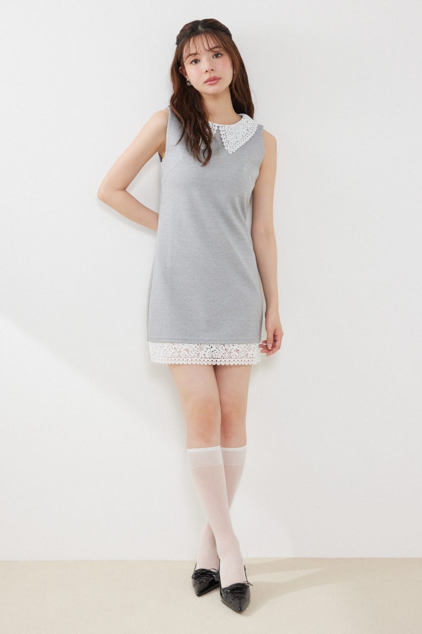 レースカラーポンチカットワンピース GRY S