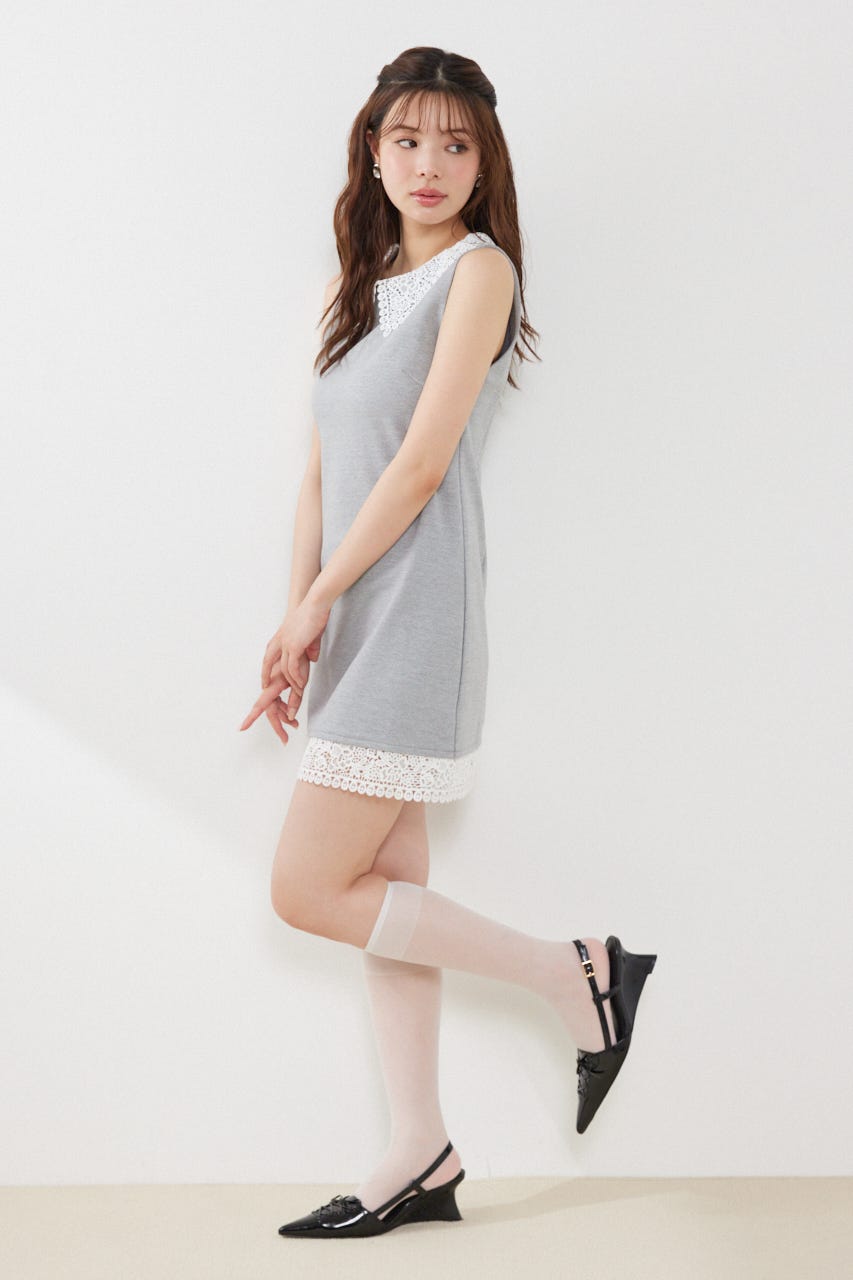 レースカラーポンチカットワンピース GRY S