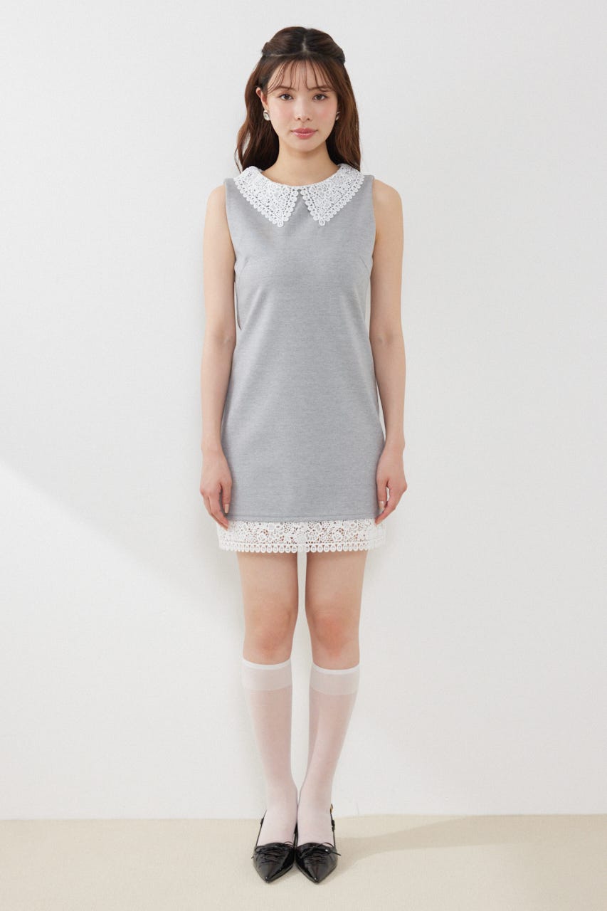 レースカラーポンチカットワンピース GRY S