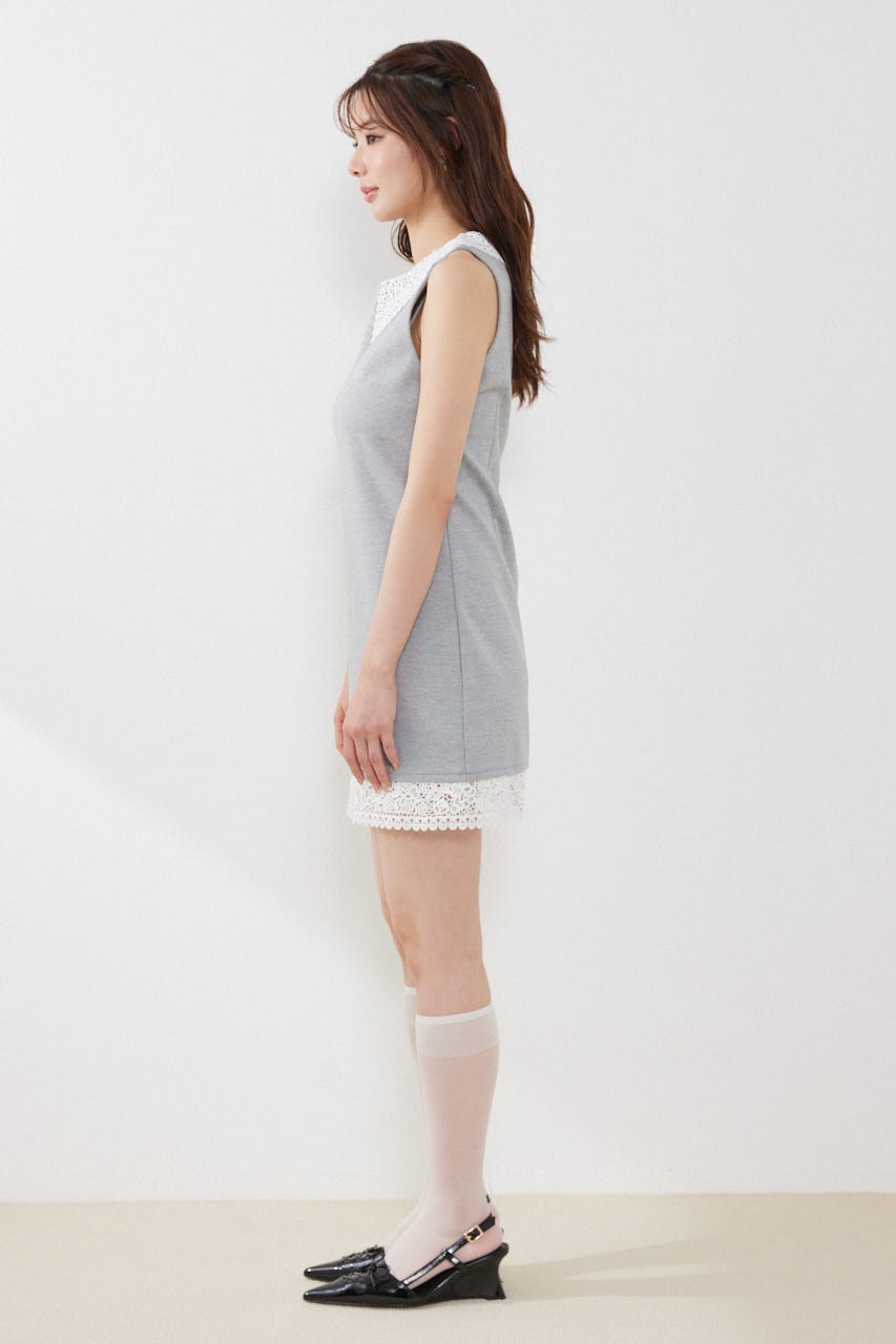 レースカラーポンチカットワンピース GRY S