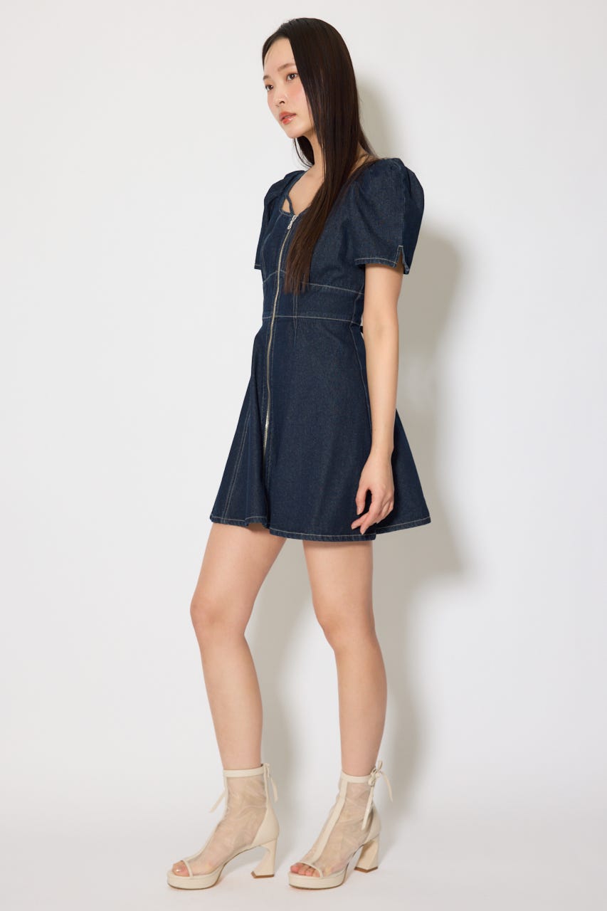 フロントジップマーメイドデニムミニワンピース D/BLU M