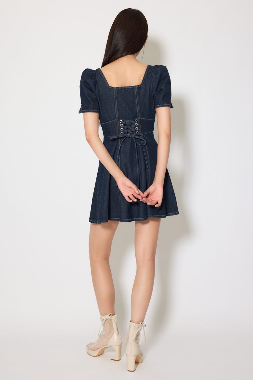 フロントジップマーメイドデニムミニワンピース D/BLU M