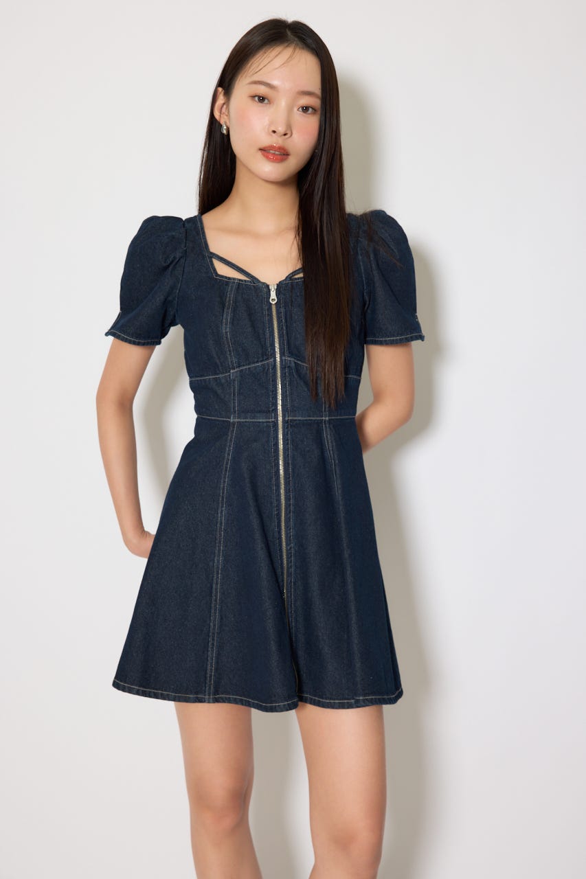 フロントジップマーメイドデニムミニワンピース D/BLU M