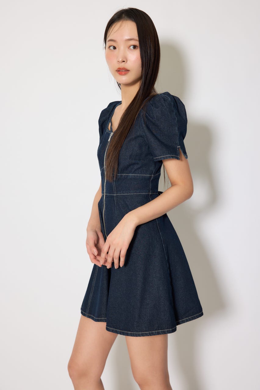 フロントジップマーメイドデニムミニワンピース D/BLU M