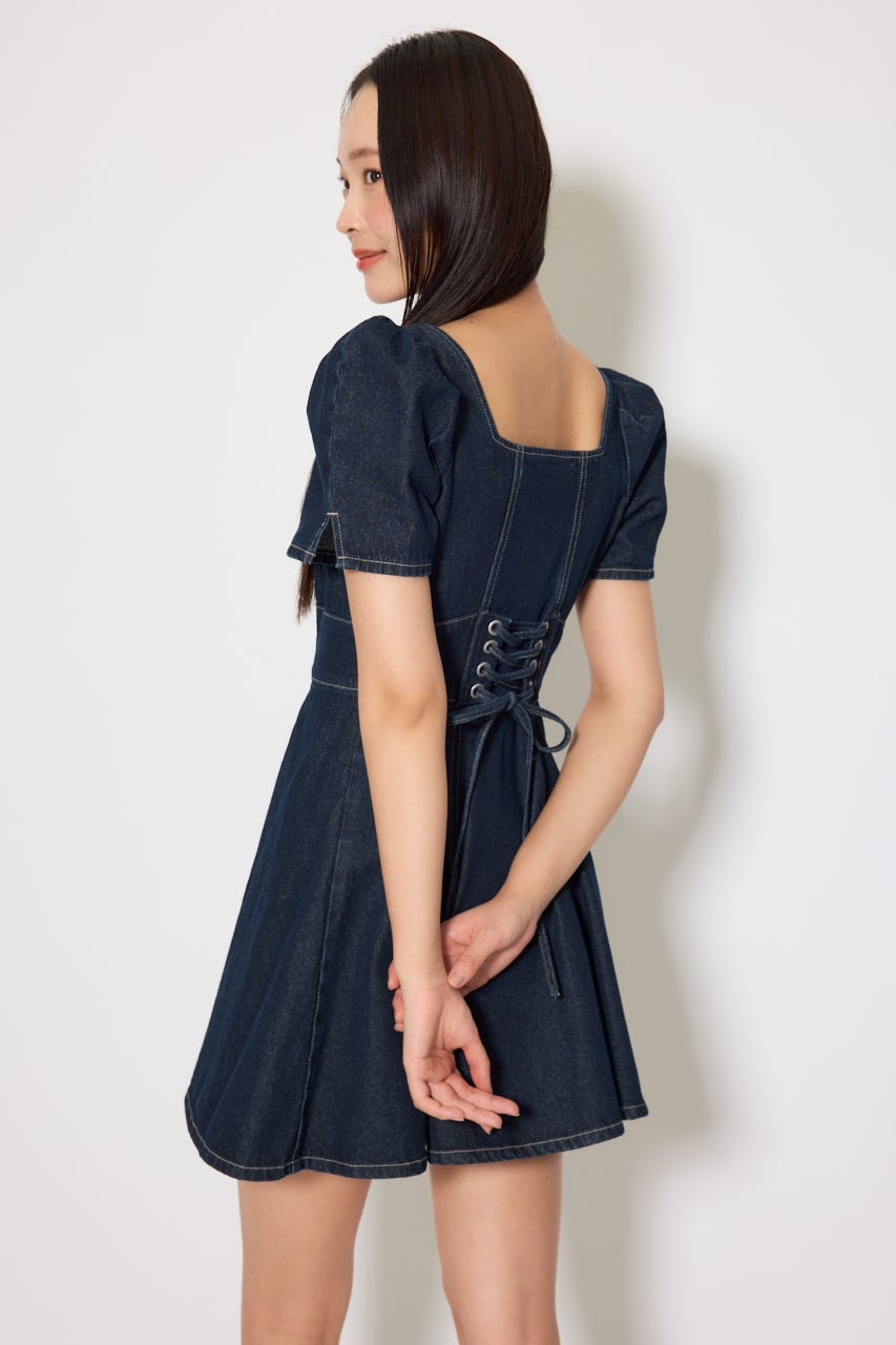 フロントジップマーメイドデニムミニワンピース D/BLU M