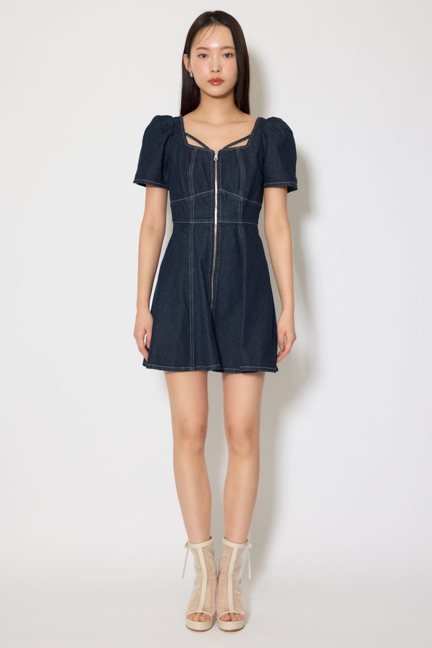 フロントジップマーメイドデニムミニワンピース D/BLU M