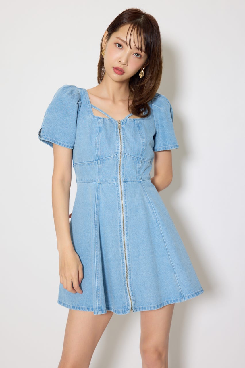 フロントジップマーメイドデニムミニワンピース L/BLU M