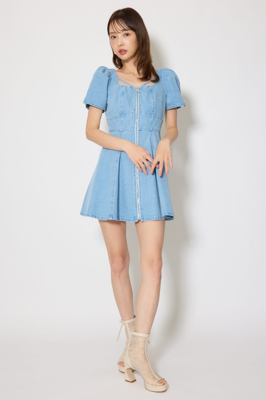 フロントジップマーメイドデニムミニワンピース L/BLU M