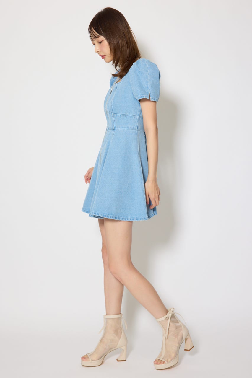 フロントジップマーメイドデニムミニワンピース L/BLU M
