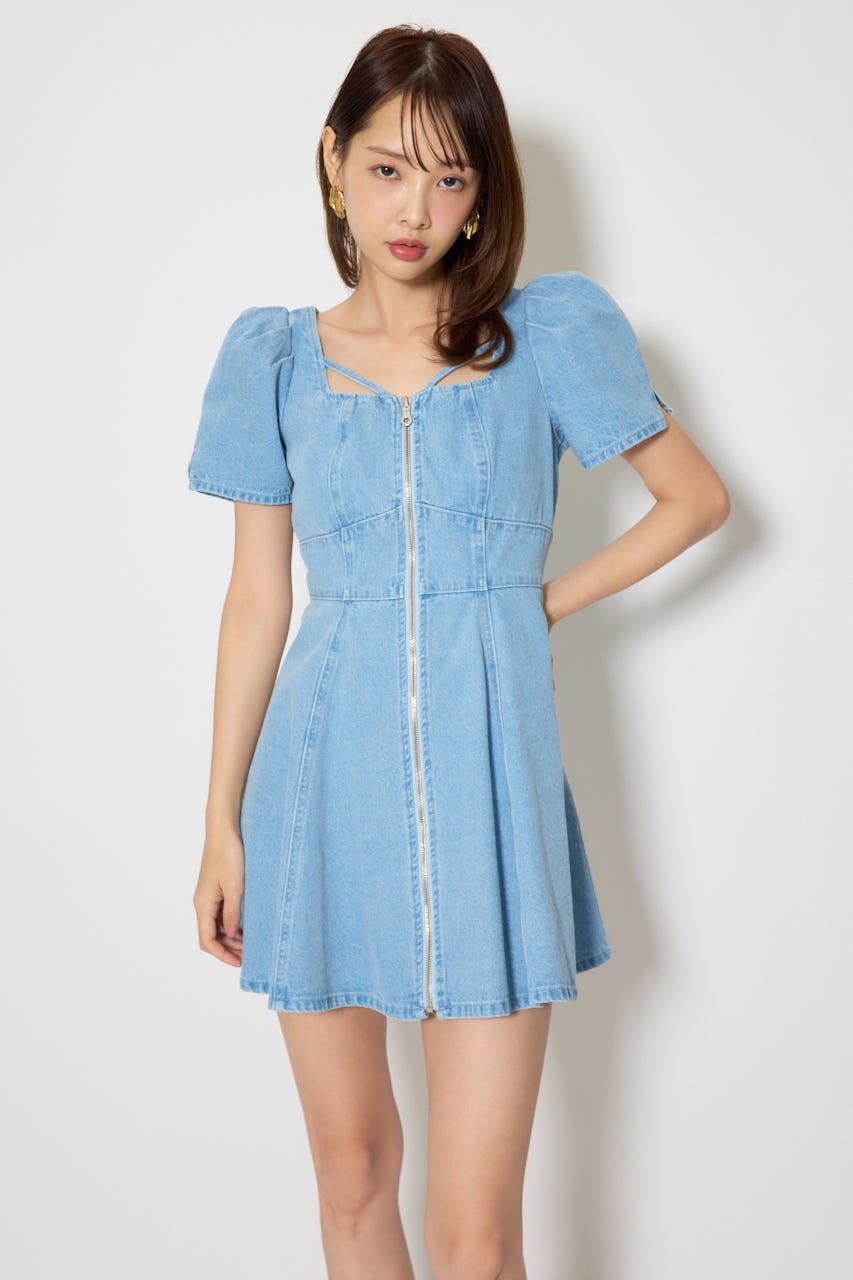 フロントジップマーメイドデニムミニワンピース L/BLU M