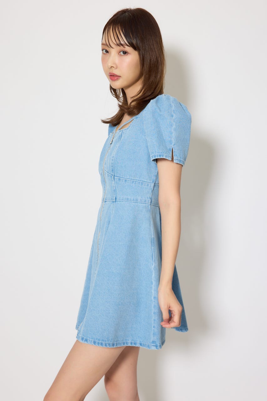 フロントジップマーメイドデニムミニワンピース L/BLU M