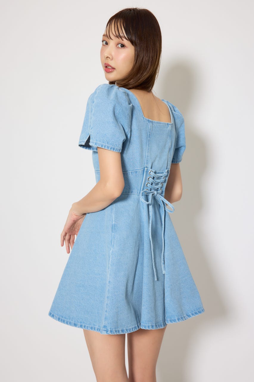 フロントジップマーメイドデニムミニワンピース L/BLU M