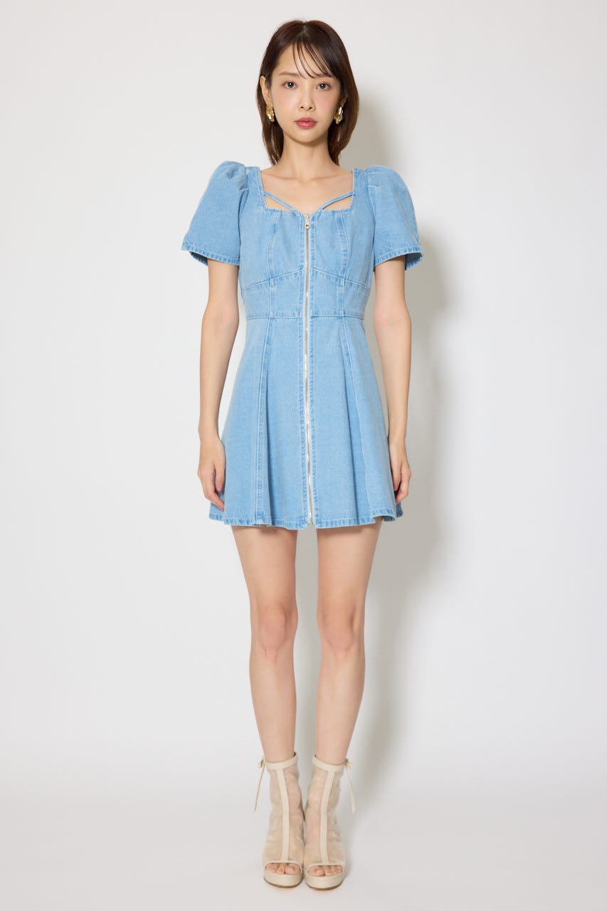 フロントジップマーメイドデニムミニワンピース L/BLU M