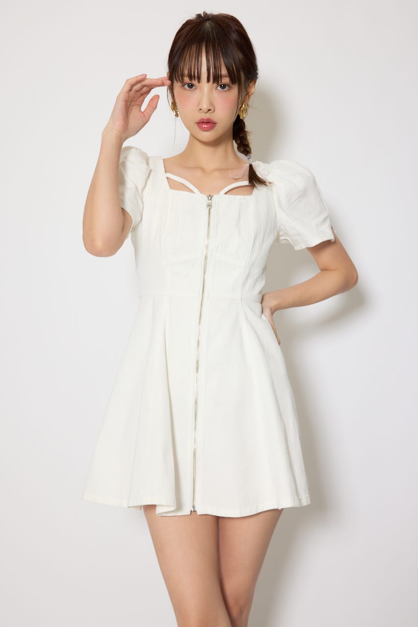 フロントジップマーメイドデニムミニワンピース WHT M