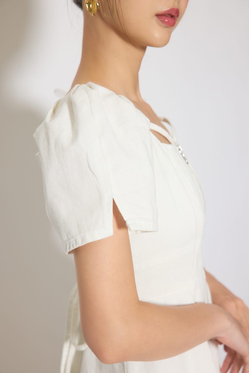 フロントジップマーメイドデニムミニワンピース WHT M