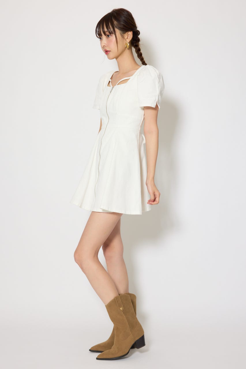 フロントジップマーメイドデニムミニワンピース WHT M