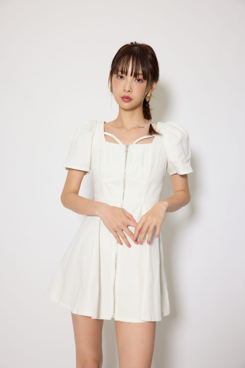 フロントジップマーメイドデニムミニワンピース WHT M