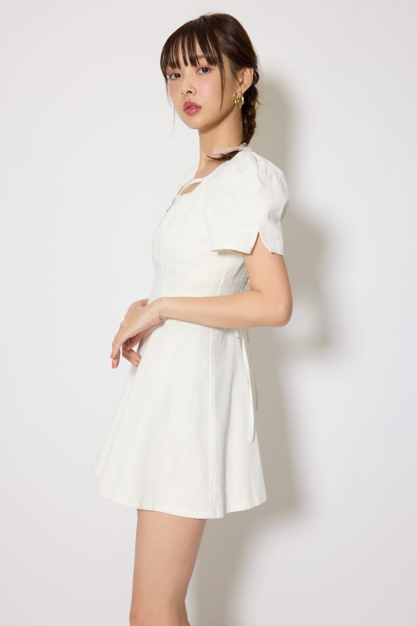 フロントジップマーメイドデニムミニワンピース WHT M