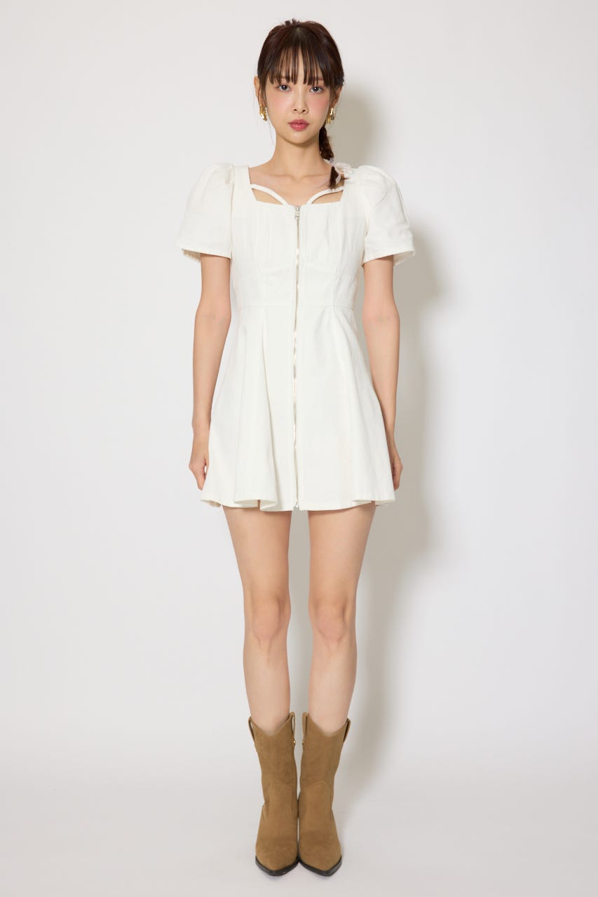 フロントジップマーメイドデニムミニワンピース WHT M