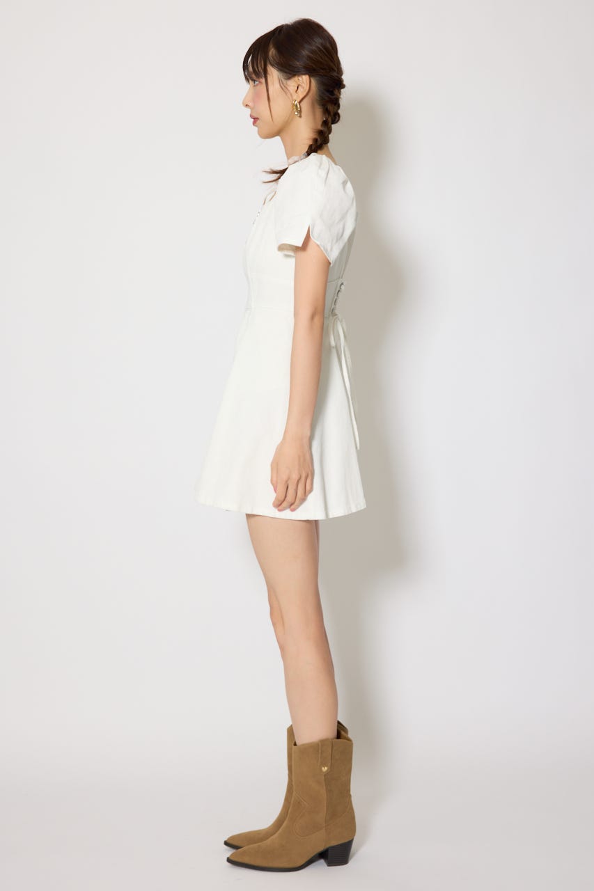 フロントジップマーメイドデニムミニワンピース WHT M