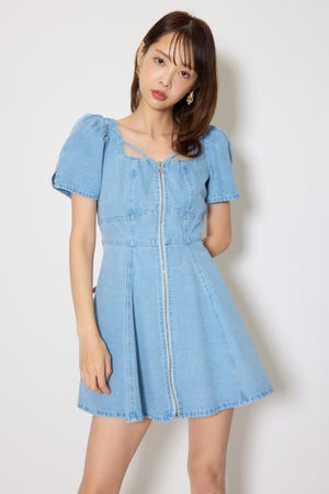 フロントジップマーメイドデニムミニワンピース