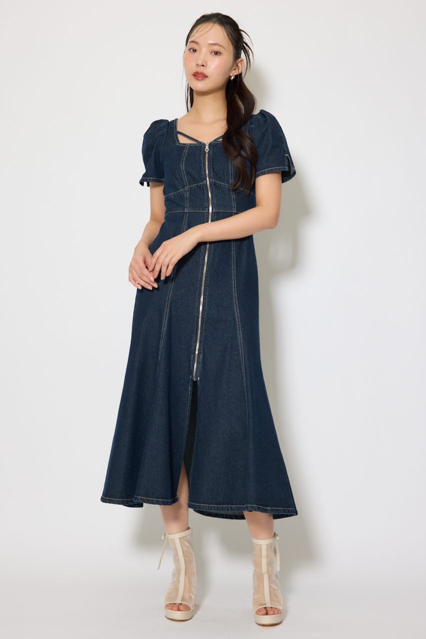 フロントジップマーメイドデニムワンピース D/BLU S